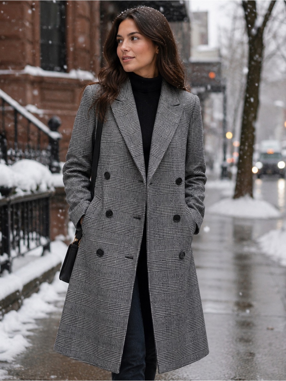 NILI LOTAN x Target Medium Womens Plaid Double Breasted Overcoat Houndstooth